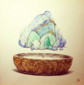 one mountain one world size：55*55cm Medium：watercolour and pigments on water-paper Price-1600$